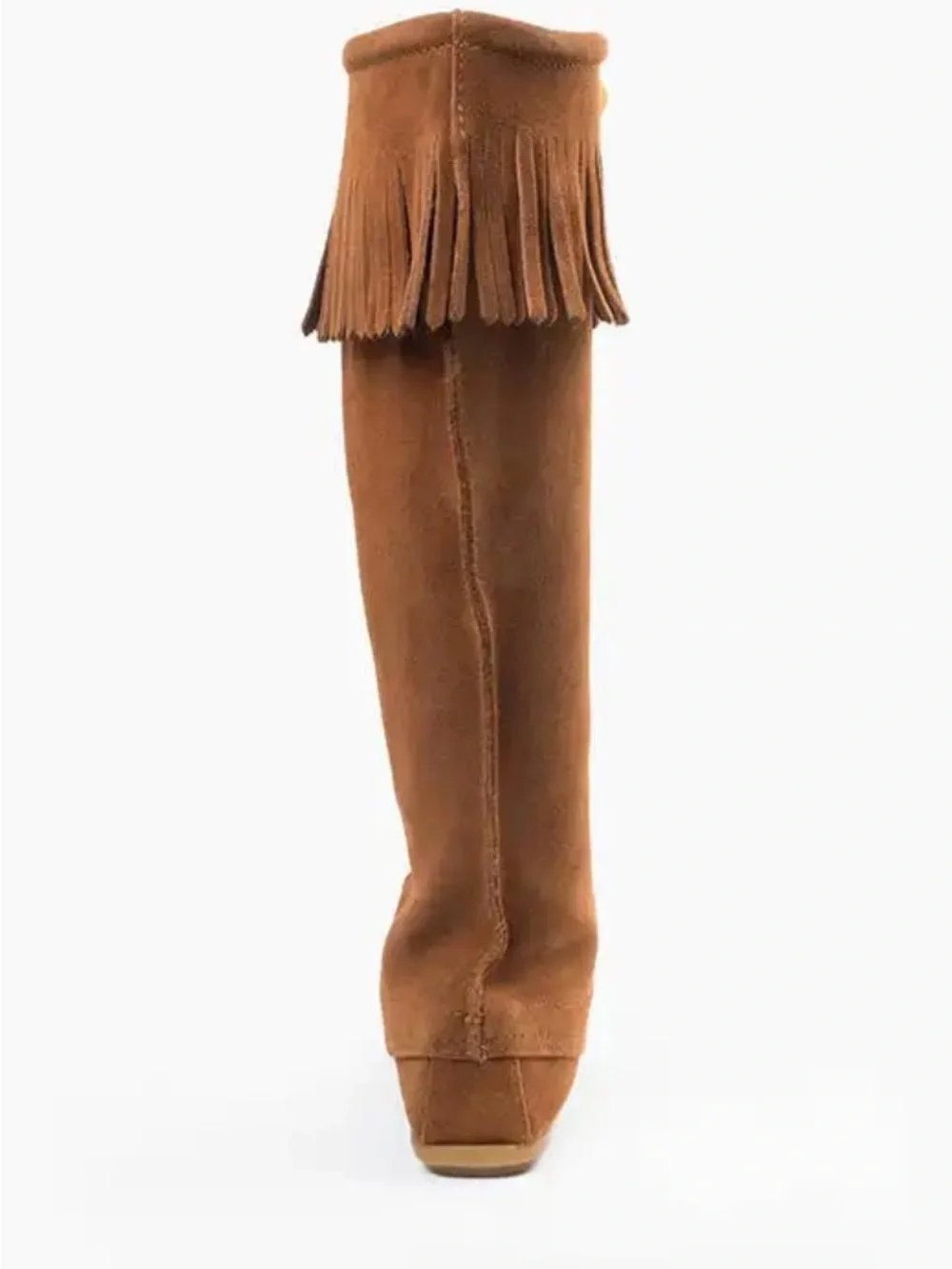Minnetonka Women's Over-the-Knee Fringe Lace-Up Boots — Brown Suede